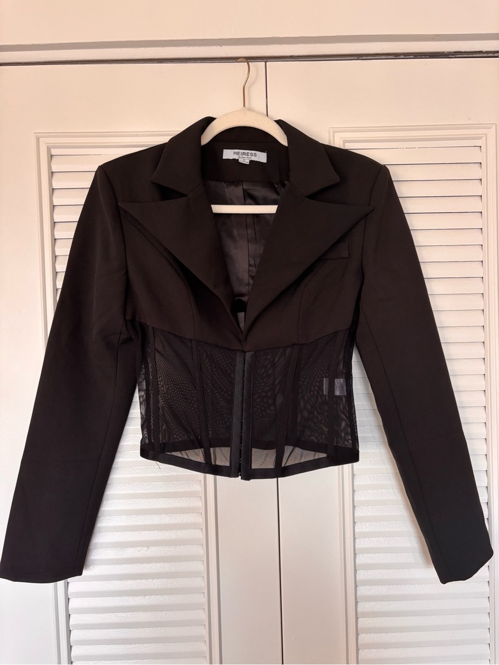 Heiress Beverly Hills Black Mesh-Panel Cropped Blazer